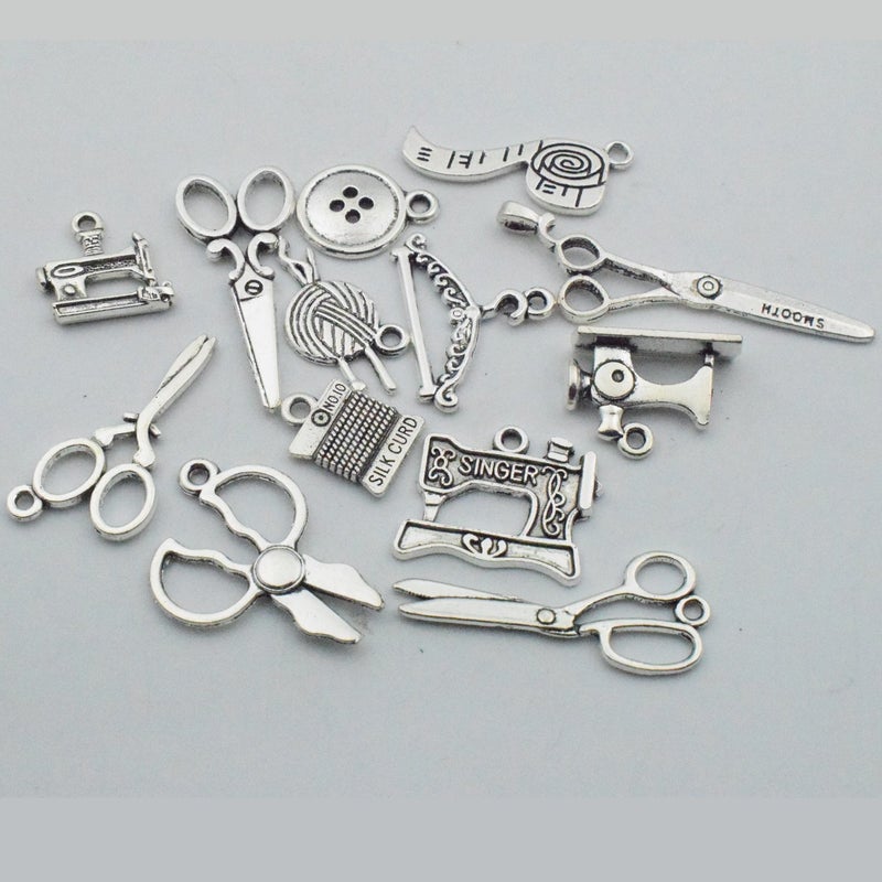 iloveDIYbeads Sewing Charms Collection-100g About (60-65pcs) Antique Silver Craft Supplies Sewing Charms Pendants for Crafting  Jewelry Findings Making Accessory for DIY Necklace Bracelet (M003) - Image 3